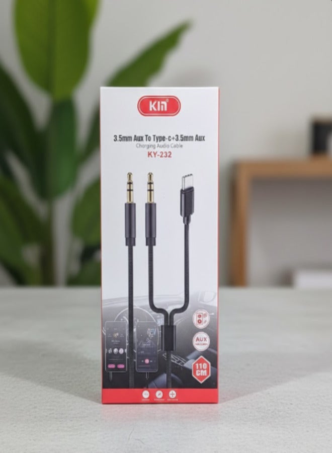 USB Type-C to Dual 3.5mm Aux Audio and Charging Splitter Cable - 110cm Braided Cord